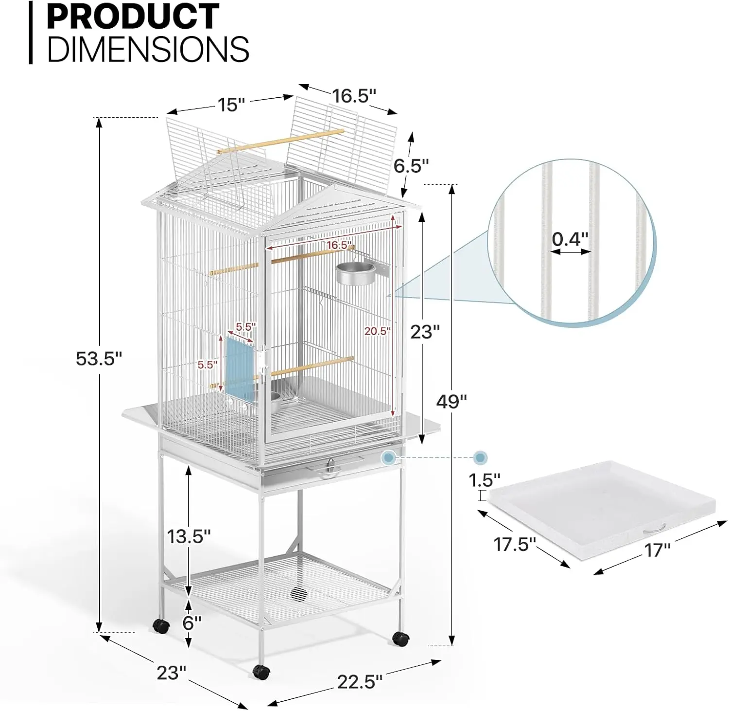 Monibloom 54 Inch Bird Cage W/Acrylic Door, Open Top Roof Birdcage For Finches Canaries Lovebirds Medium Small Parrots, Flight