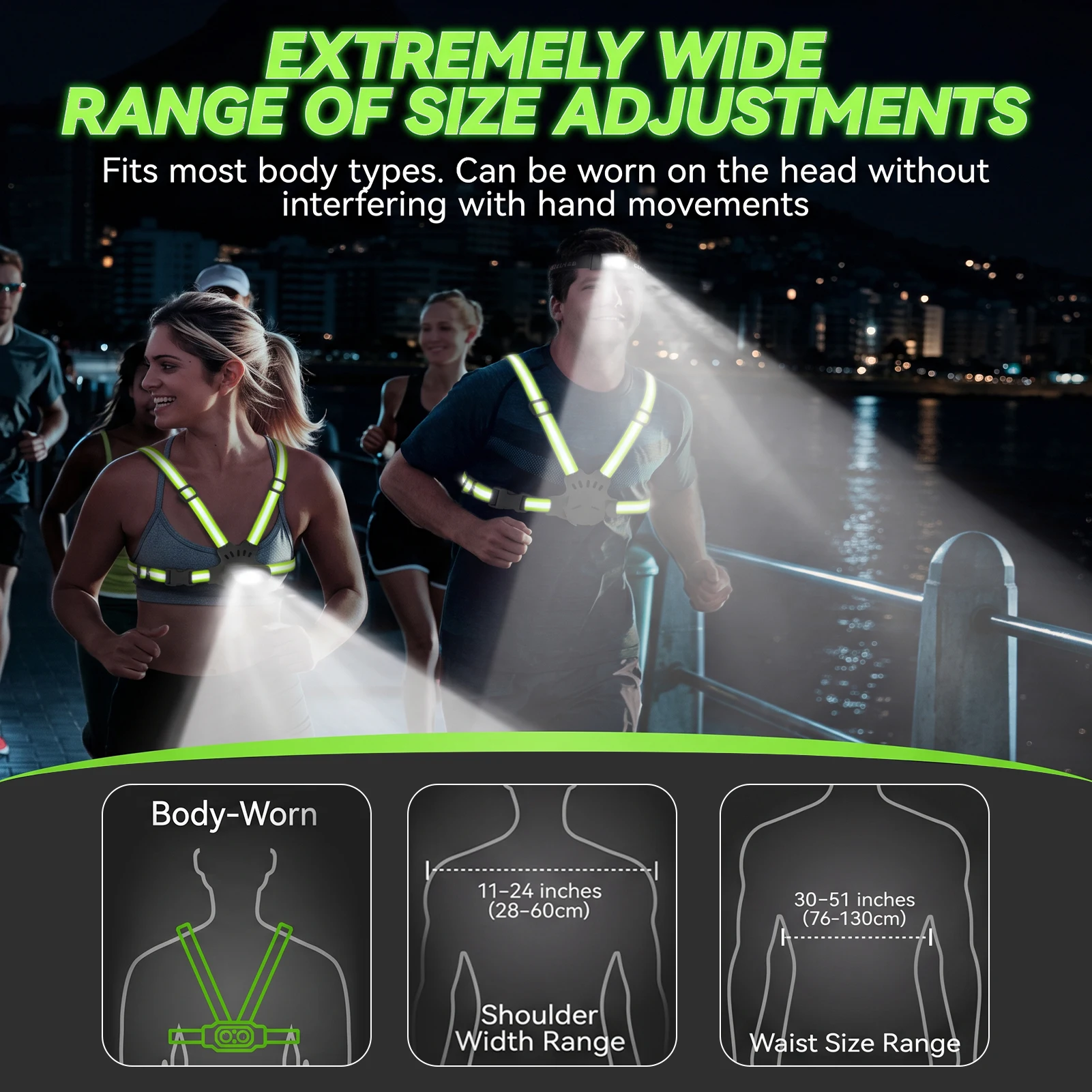 LED Running Vest USB Rechargeable Reflective Cycling Security Vest High Visibility Night Running Riding Clothing for Kids Adults