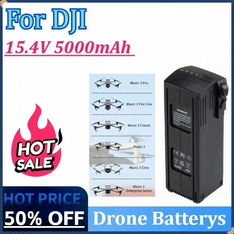

15.4V 5000mAh Drone Batterys for DJI Mavic 3/Pro/Classic/Cine Drone UAV Accessories Flight Time 46 Minutes Intelligent Battery