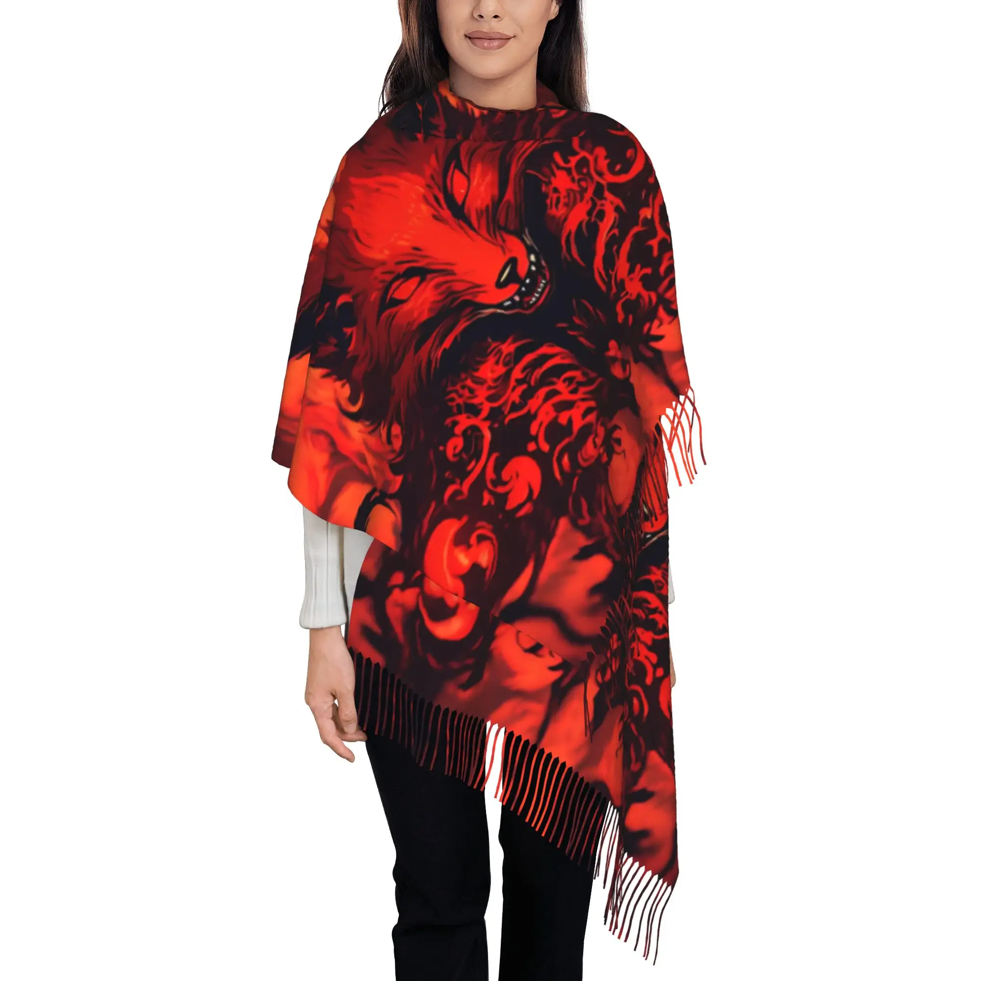 1 PC Halloween Dark Fox Flame Texture Autumn Scarf Women Winter Pashmina Shawls Warm Blanket Wraps  Female Thick Scarves