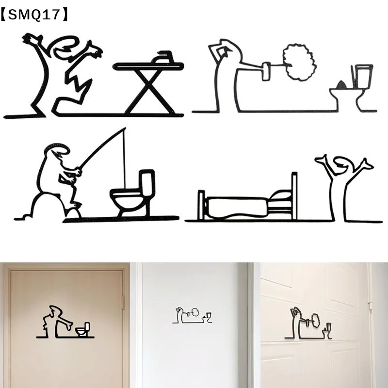 3d Printed Minimalist Line Wall Art With Adhesive Tape Toilet Sign Line Ornament Humorous Designs Home Decoration【SMQ】