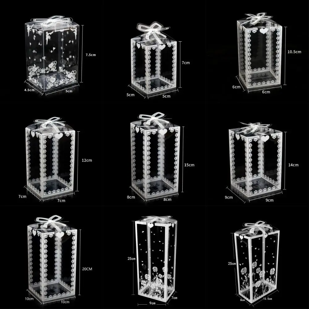 10 Stück neue transparente PVC-Verpackungsboxen, wiederverwendbar, in mehreren Größen, bedruckte PVC-Boxen, Schokoladen-/Kuchenverpackung, Hochzeitsfeier – Detail 1