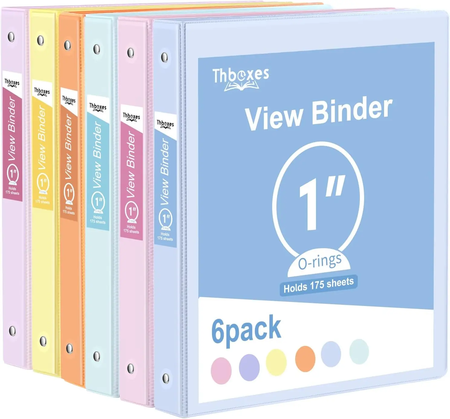 

6 Pack 1 Inch 3 Ring Binders with Pockets, Clear View Covers, 175-Sheet Capacity, Office School Home Supplies (6 Colors)