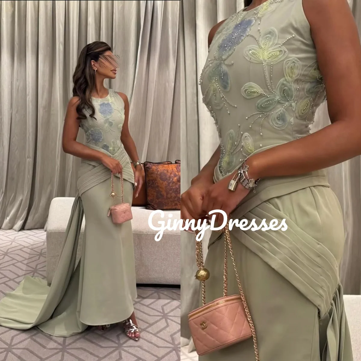 

Customize Dresses For Prom Column Scoop Neckline Floor-Length Lace Evening Dress Sleeveless Lace Zipper Up Formal Occasion Dress