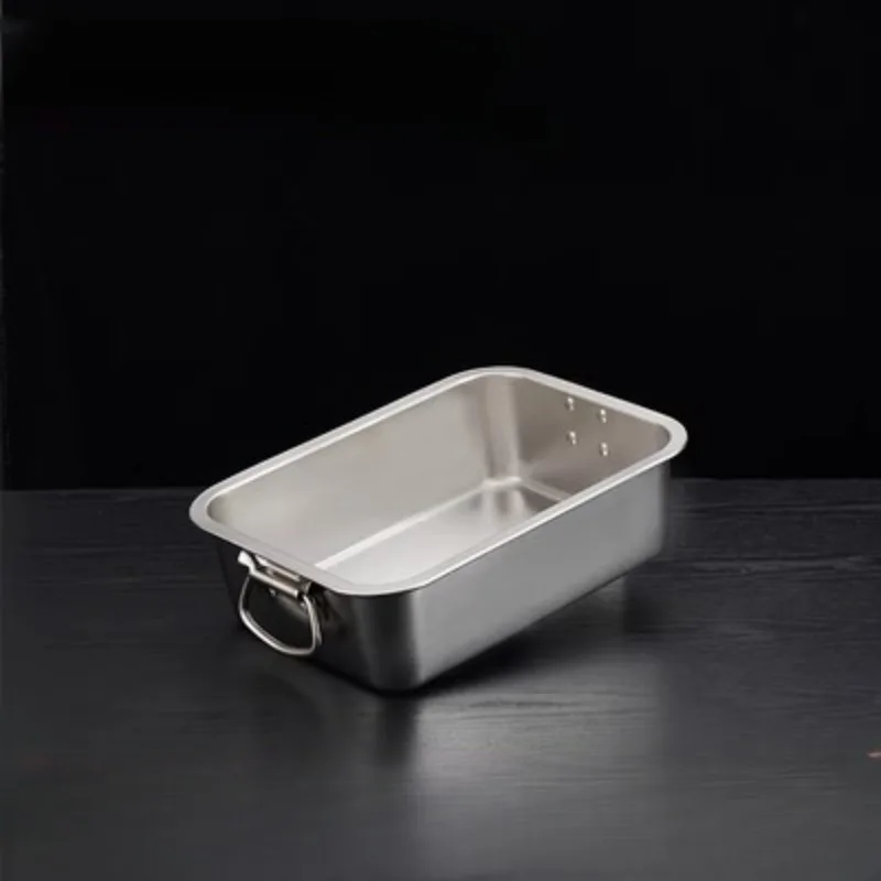 304 Stainless Steel Plate Metal Tray with Handle Square Plate Baking Dish Deep Barbecue Bbq Storage Food Trays Serving Basin