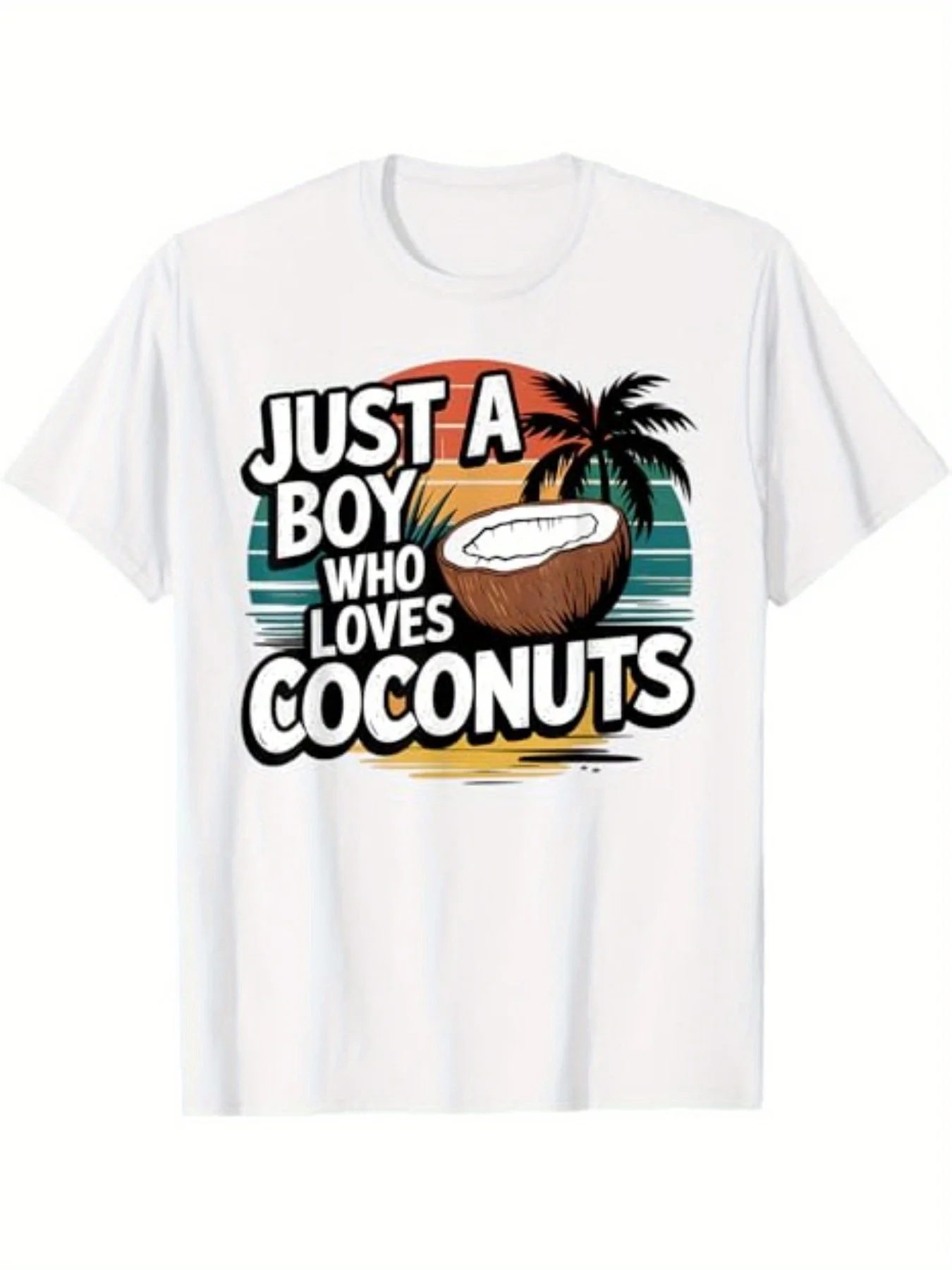 

Футболка с ретро-стиком Just a Coconut для мальчика, мягкая и дышащая рубашка с короткими рукавами и рисунком кокоса, забавная тропическая детская одежда