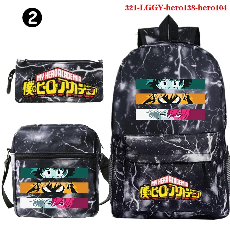 My Hero Academia Mochila para Estudantes, Messenger Bag, estojo para lápis, Material Escolar, Moda para Adolescentes, Bolsa de Ombro Casual, 3Pcs Set