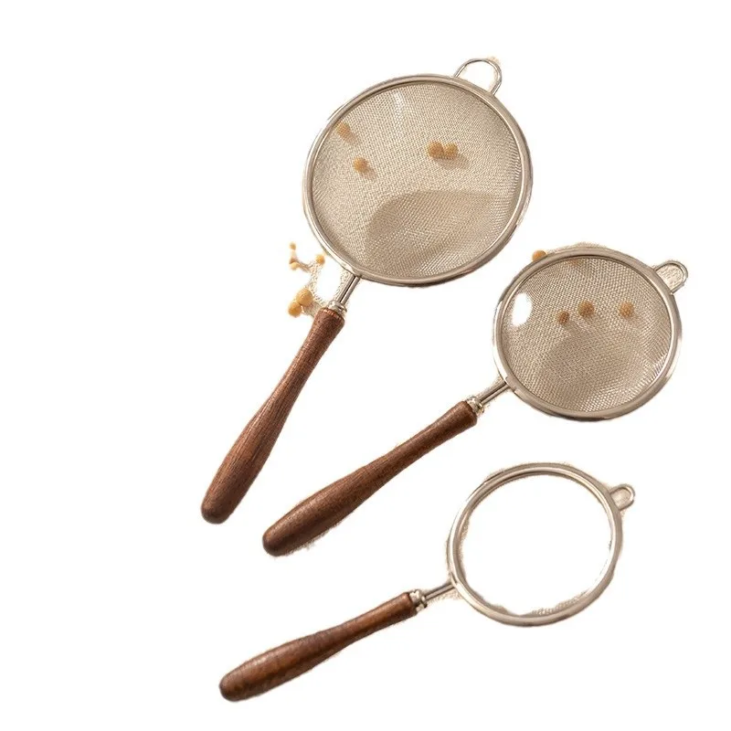 Wood Handle 304 Stainless Steel Sieve Filter Spoon Flour Oil Strainer