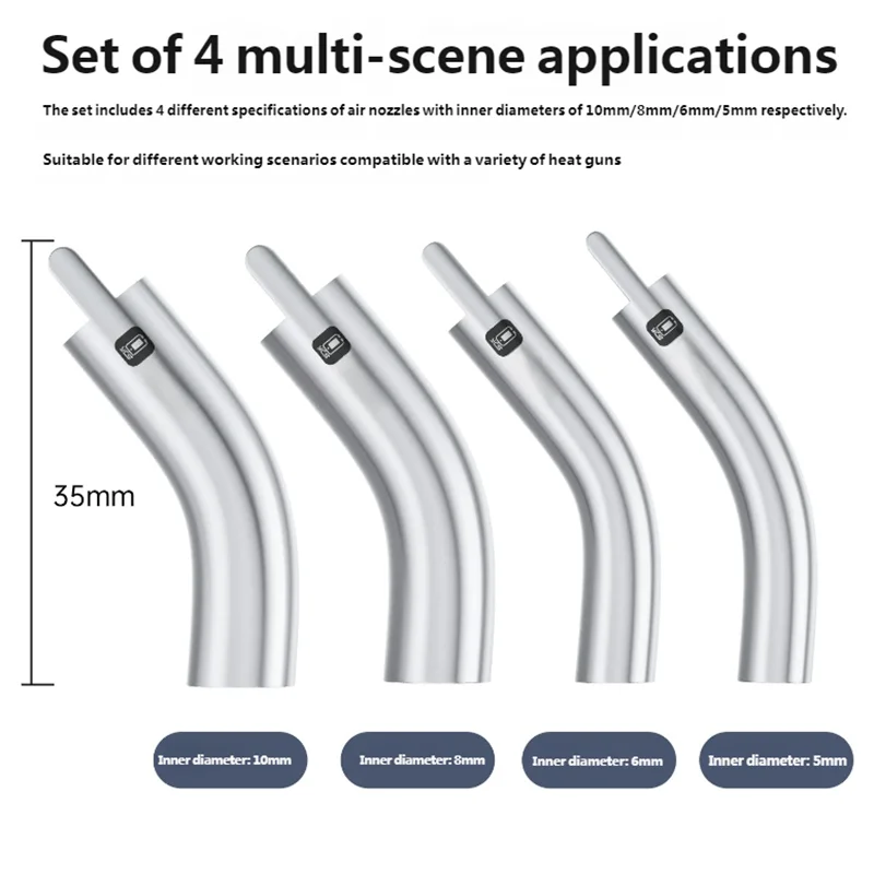 YCS Curved Air Nozzle Set 5mm/6mm/8mm/10mm Stainless Steel Quick Install Tips for Phone Repair For Microscopes