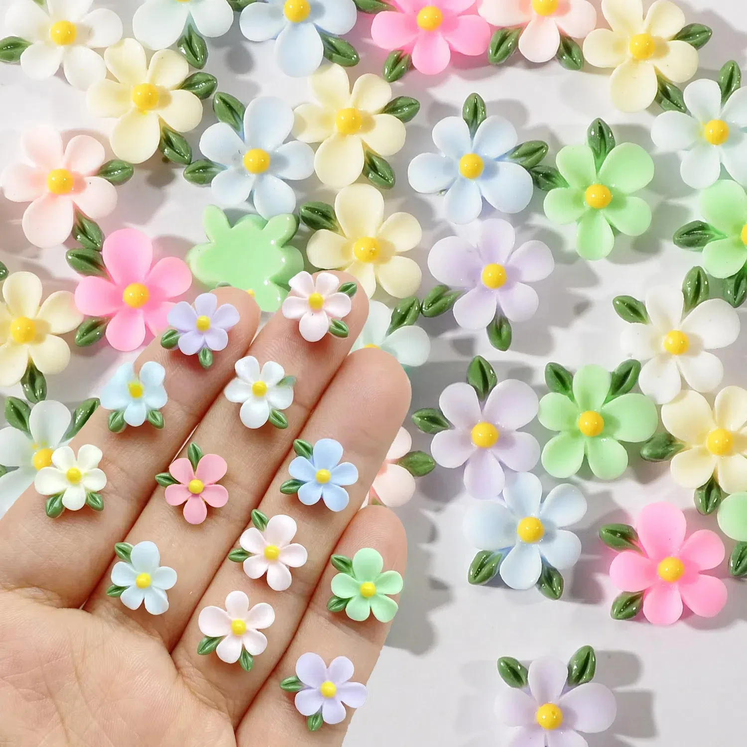 50Pcs Mini Resin Gardenia Nail Charms Pastel Colored Flower Decor for DIY 3D Nails Jewelry Light Luxury Sweet Floral Accessories