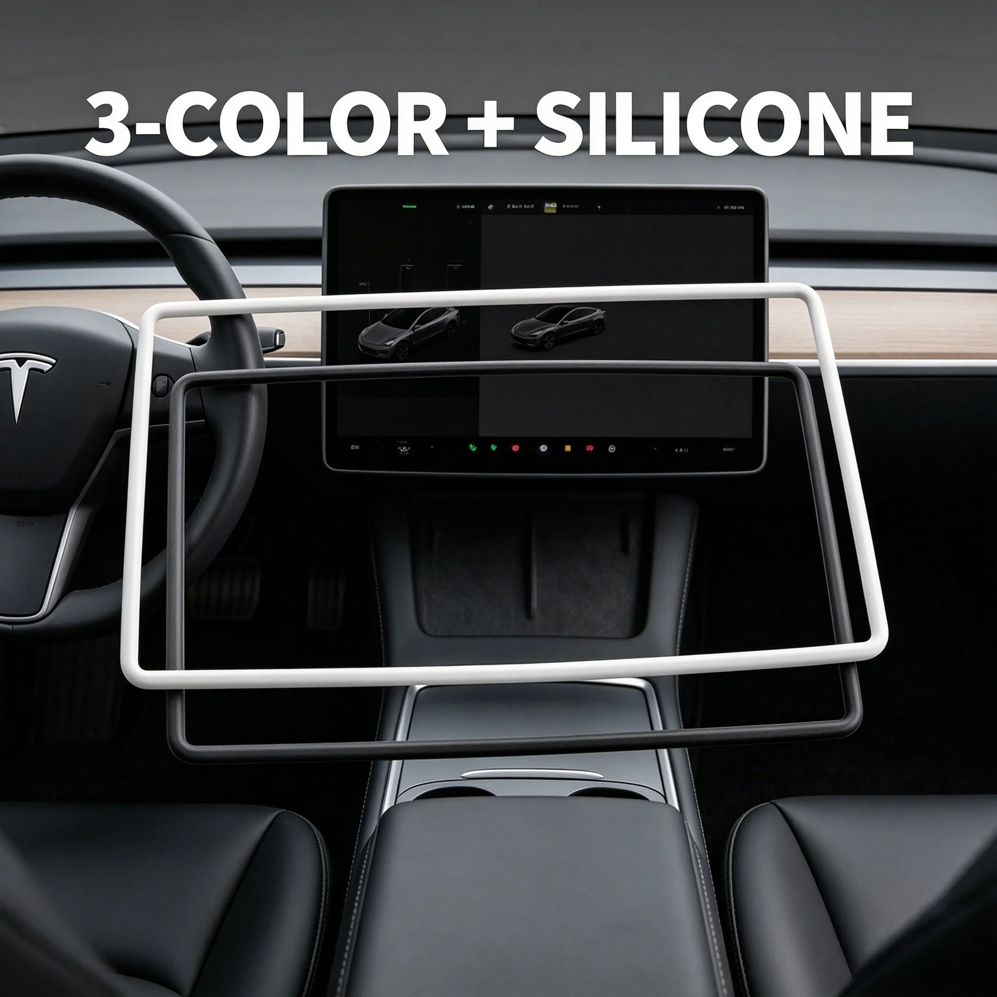 

For Tesla Model 3 Highland Model Y Juniper 2024-2026 Screen Protector Frame Silicone Monitor Edge Bumper Guard Case Accessories