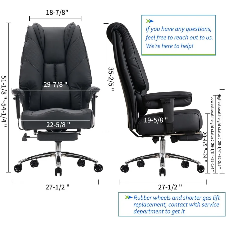 Big and Tall Office Chair 400lbs Wide Seat Leather High Back Executive Office Chair with Foot Rest Ergonomic Chairs Lumbar Supp