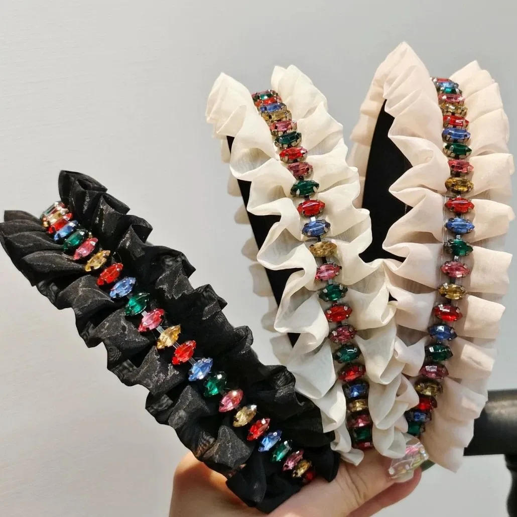 

Black Pink Hairband High Hairline Folded Diamond Belted Hair Accessory French Style Vintage Versatile Headwear Korean Version