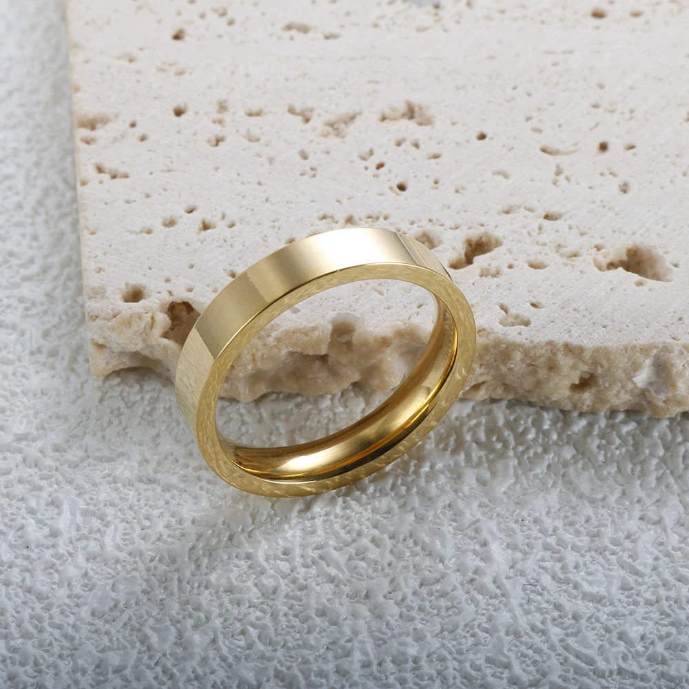 4mm Width Stainless Steel Gold Plated Simple Smooth Ring for Women Men Fashion Jewelry Gift