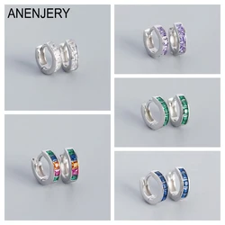 ANENJERY Colored Square Zircon Circle Hoop Earrings for Women Simple French Silver Color Geometric Huggies Gift pendientes