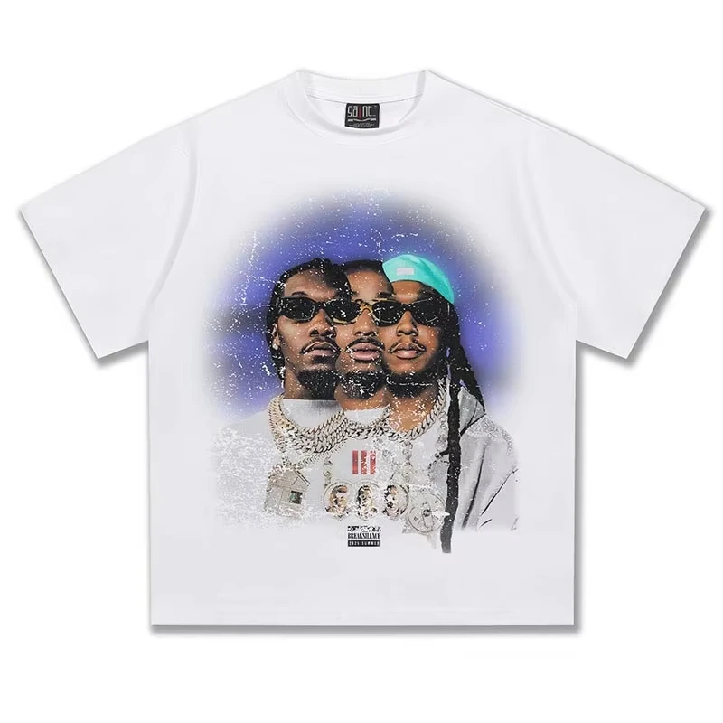 

Футболка Migos с графическим принтом, унисекс, оверсайз, в стиле хип-хоп, повседневная, хлопковая, с коротким рукавом, винтажная, уличная мода, для молодежи