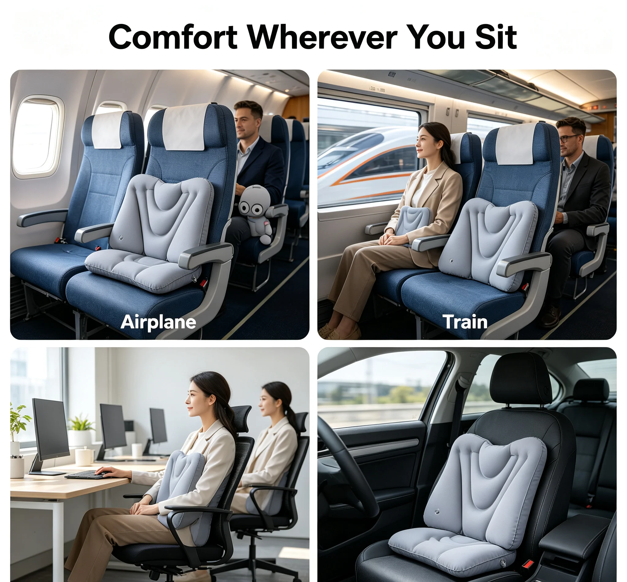 Ergonomic Inflatable Leg Rest Pillow, Portable Lumbar Support Cushion, Press Inflatable Travel Pillow for Airplane Office