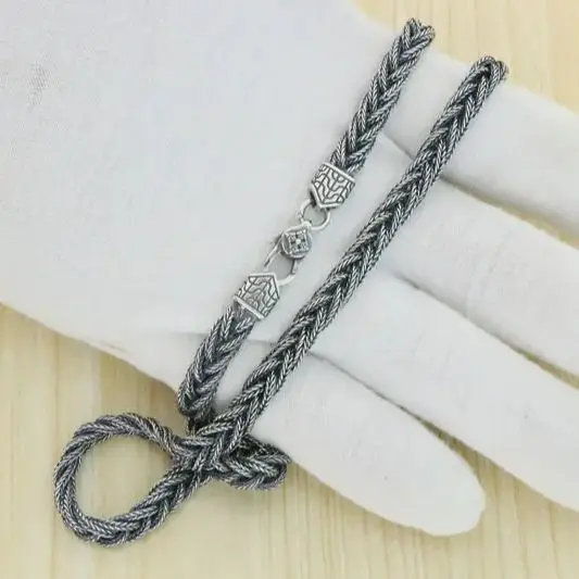 S925 Sterling Silver Necklace Jewelry Vintage Personalized Weaving Texture Couple Trendy Chain as a Gift for Lovers