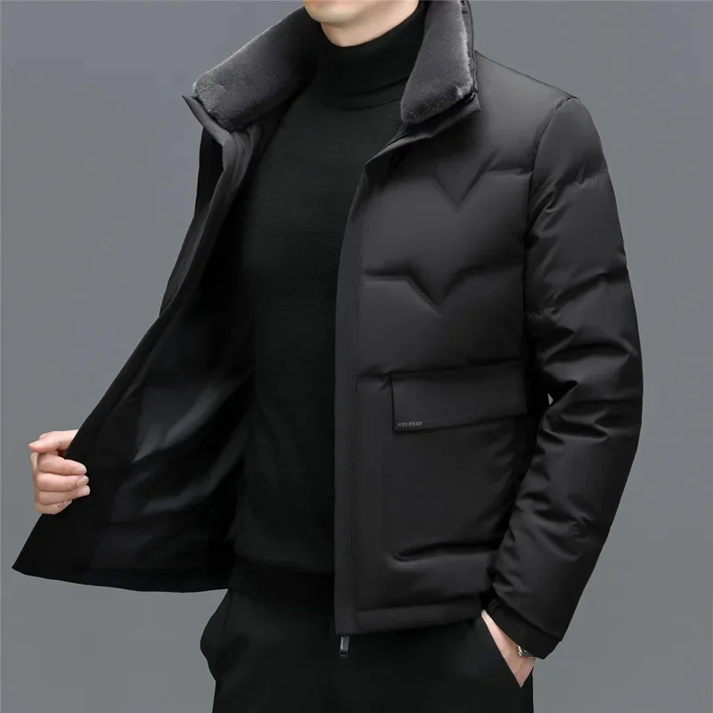 ZDT-8064 Winter Men's Down Coat White Duck Short Thickened Casual Business Flip Collar Warm Jacket