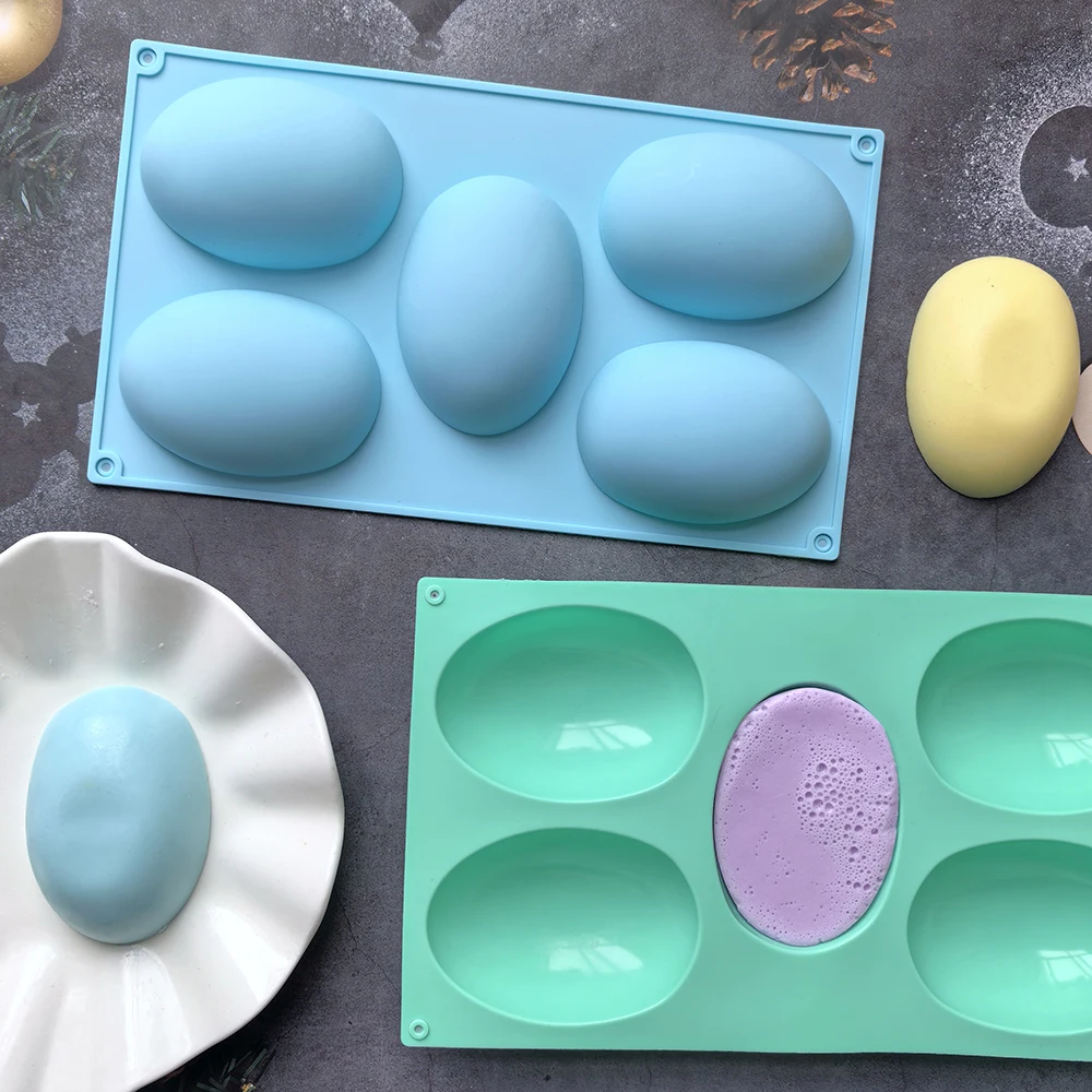 1 piece of Easter egg shaped silicone cake mold with 5 cavities, used for DIY candy, chocolate, jelly, and gummy making - view 2