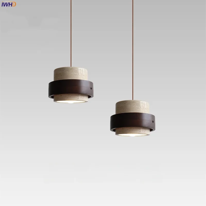 

IWHD Yellow Travertine LED Hanging Lamps Interior Lighting For Living Room House Bedroom Loft Wabi Sabi Pendant Light Hanglampen