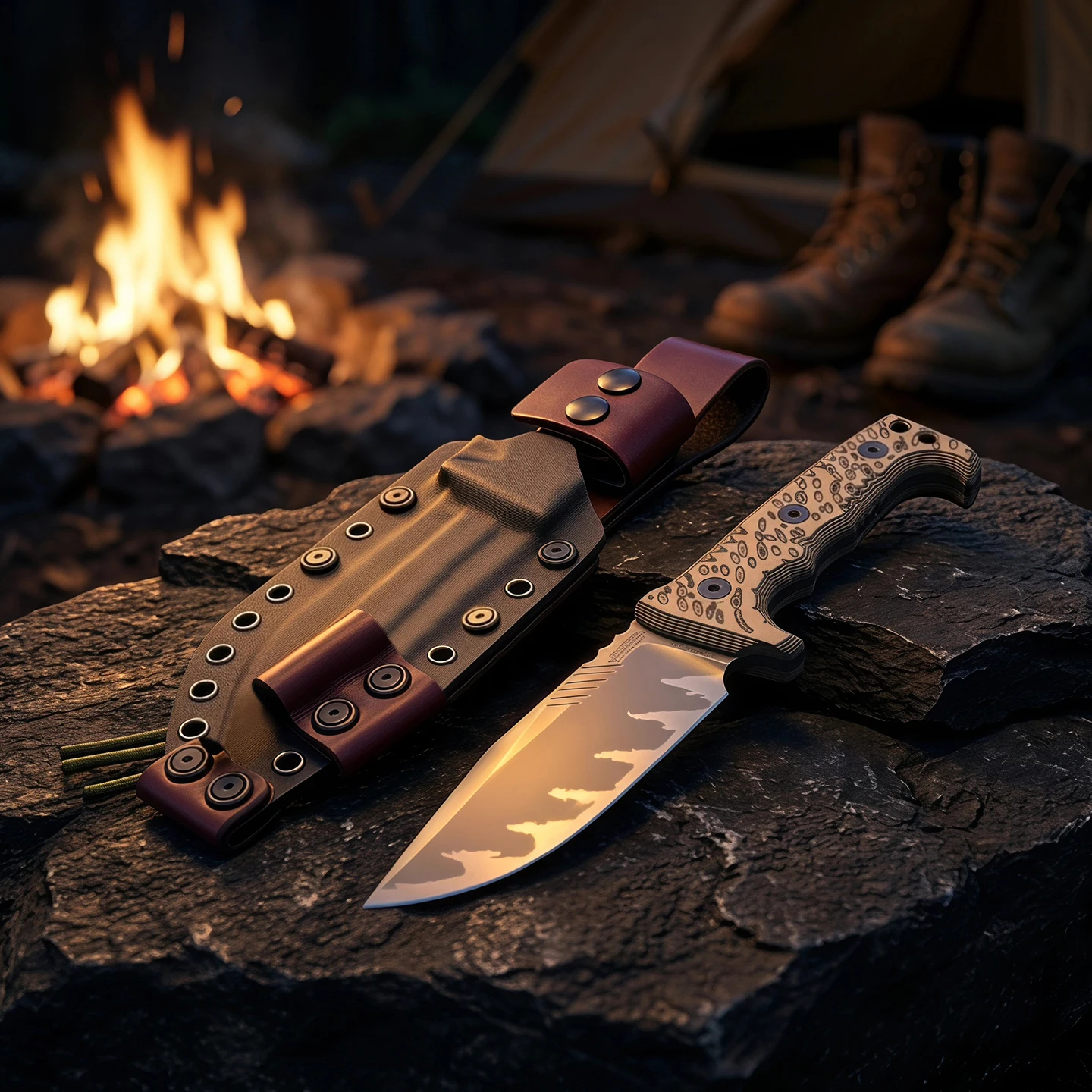 MB - M8 - Gold Wire Dual Color G10 Handle Integrated Steel Hiking Heavy-duty Obstacle Clearance EDC Knife - Portable K Sheath