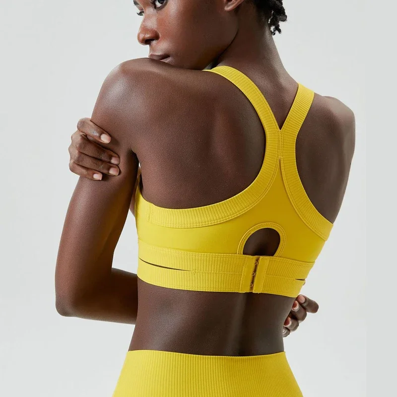 Soutien-gorge de Yoga à fort Impact pour femmes, couleur unie, sous-vêtements de sport réglables, Push-Up, haut court de gymnastique, vêtements d'entraînement respirants