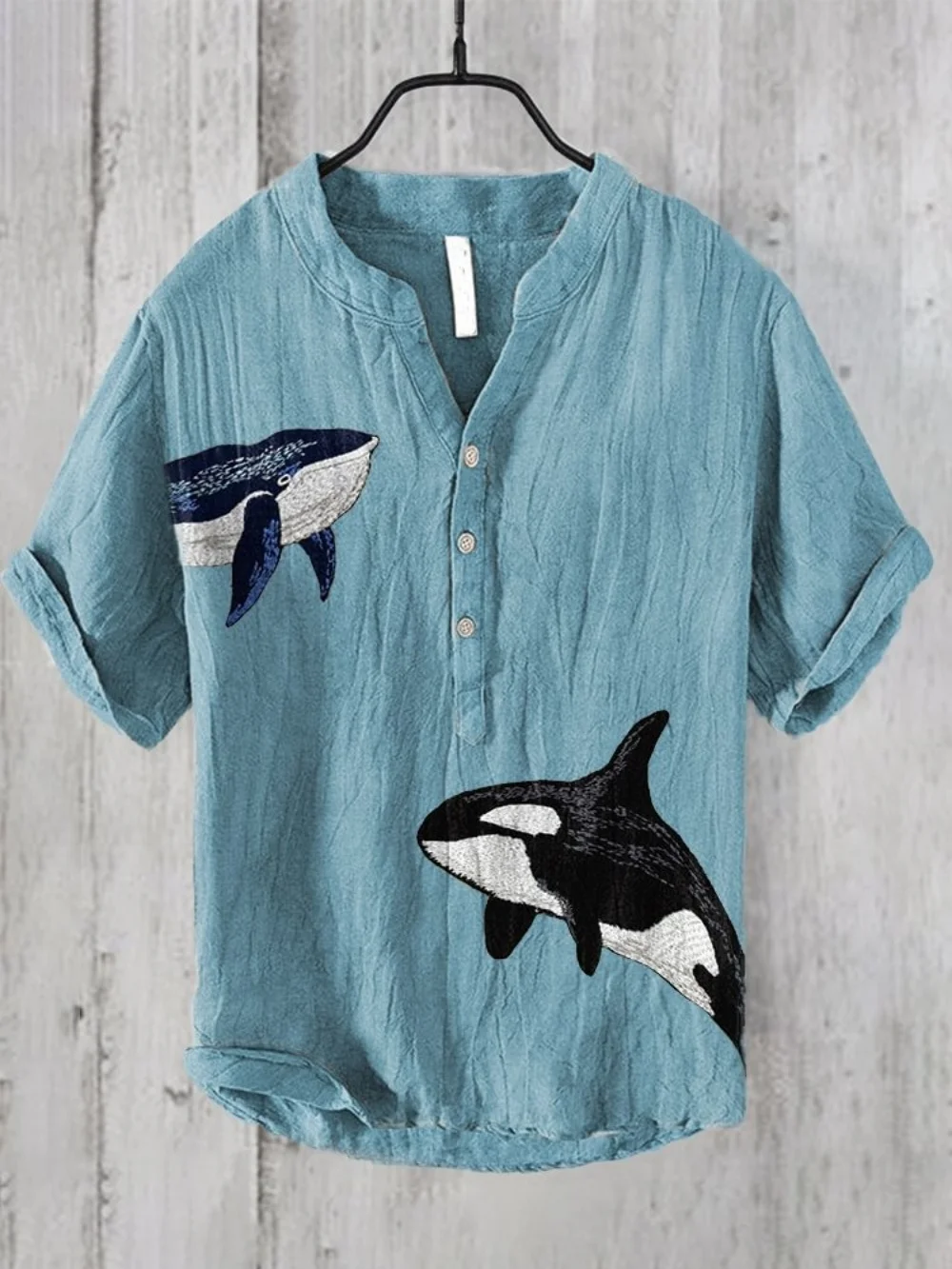 

2025 Summer New Men's V-neck Linen Shirt, Men's Fashion Leisure Vacation Party 3-Button Half Open Top, High Quality Street Shirt