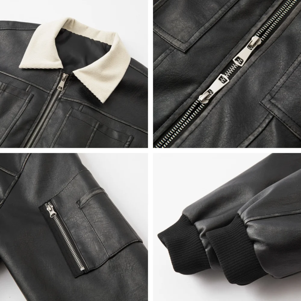 Jaqueta Feminina de Couro Luxuosa 2026 Primavera Premium PU Marrom Imitação de Pele de Carneiro para Mulheres Jaqueta Motoqueira Feminina Preta com Zíper