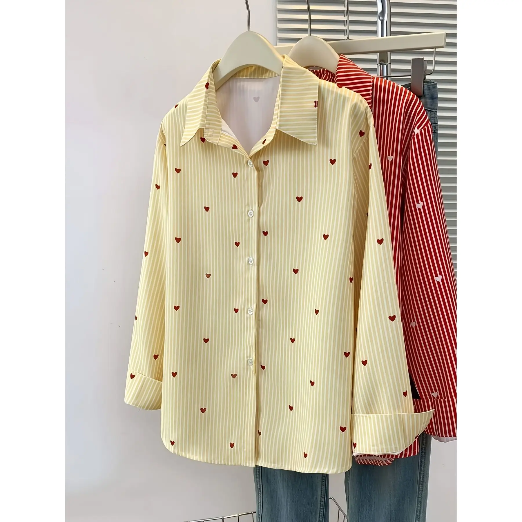 Love Striped Long-sleeved Shirt Jacket Women's 2026 Spring Summer New Coat Design Sense Niche Outwear Loose Wild Female Blouse