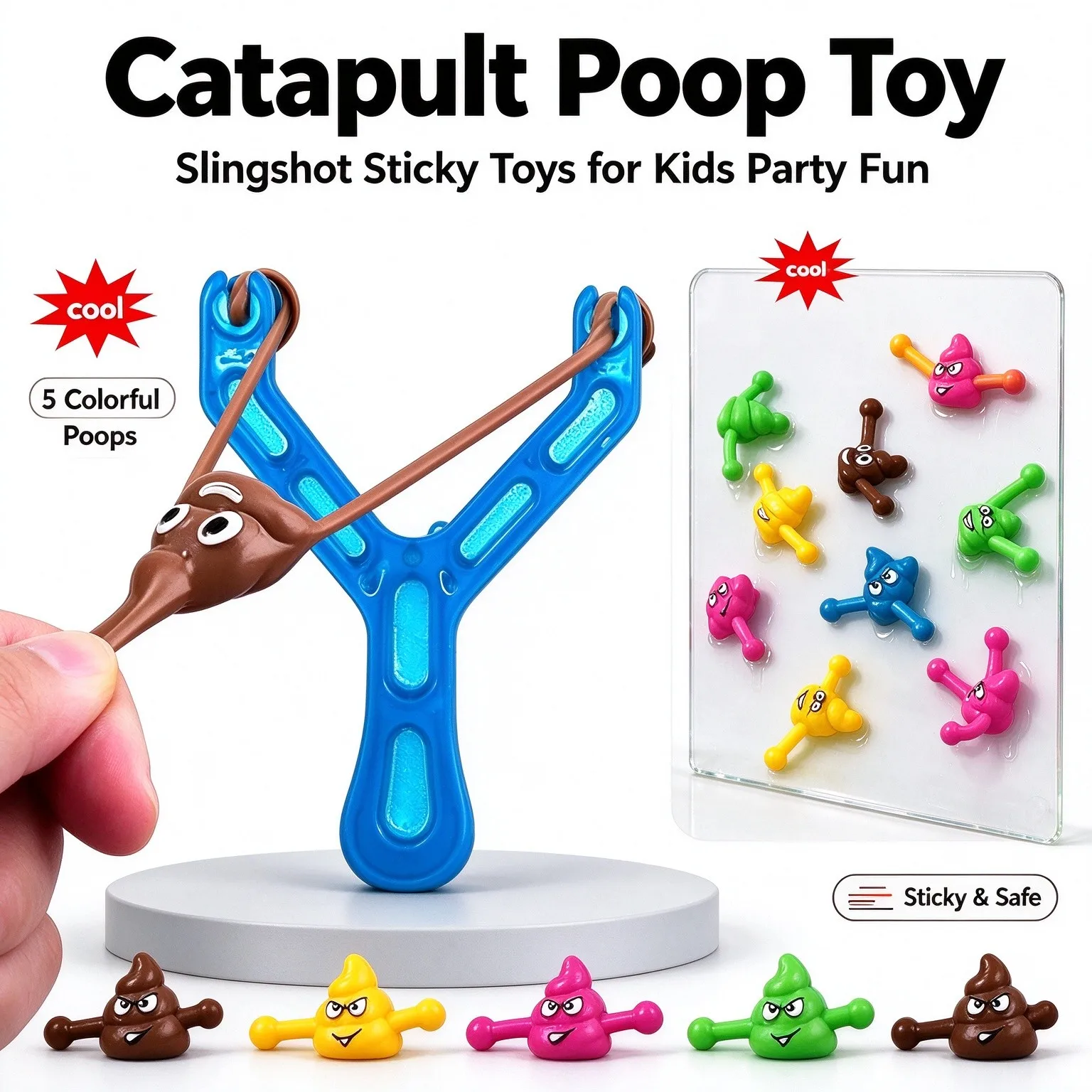 5Pcs Fake Poop Slingshot Funny Prank Gag Flying Poo Launcher Stress Relief Decompression Novelty Party Favors Gift for Adults