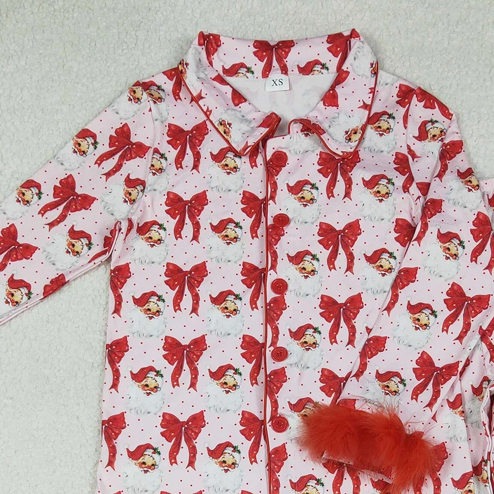 الكبار امرأة ملابس خاصة الفراء طويلة الأكمام زر أسفل سانتا الانحناء قميص مجموعة السراويل عيد الميلاد الزي النساء منامة الملابس بالجملة