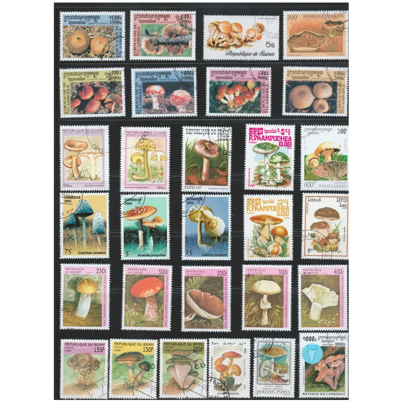 100 PCS/lot Mushroom Theme Postage Post Stamps With Post Mark Off Paper For Collection