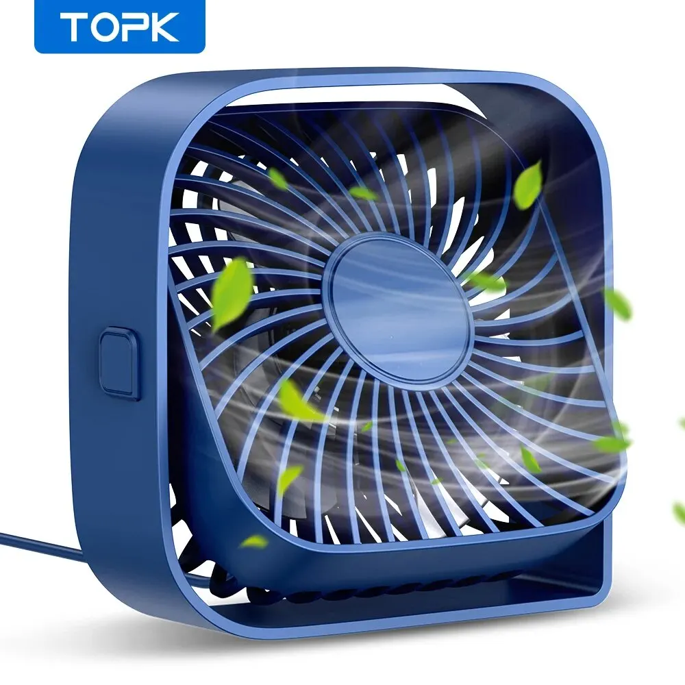 TOPK tragbarer Mini-Ventilator, USB-Schreibtischventilator, Tisch, leiser 3-Gang-Windventilator, persönlicher 360 ° Drehbare Kopf-Stehventilatoren für Zimmer, Camping, Zuhause