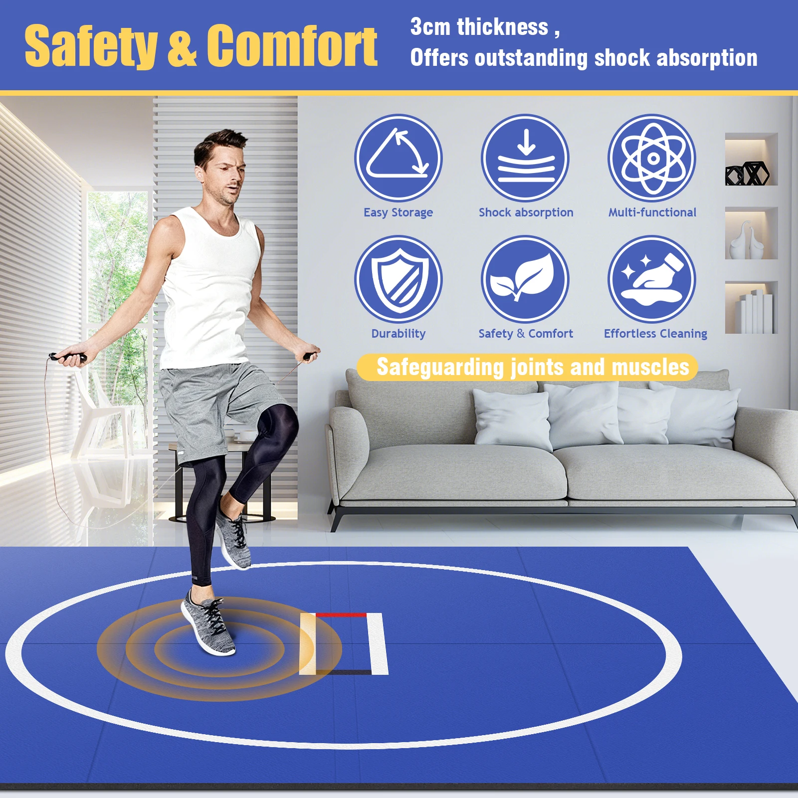 

3M X 3M Jiu Jitsu Wrestle Mats Wear Resist Large Grapple Mat Anti-Slip Home Rolling Up Mat for Grappling Martial Art Boxing Judo