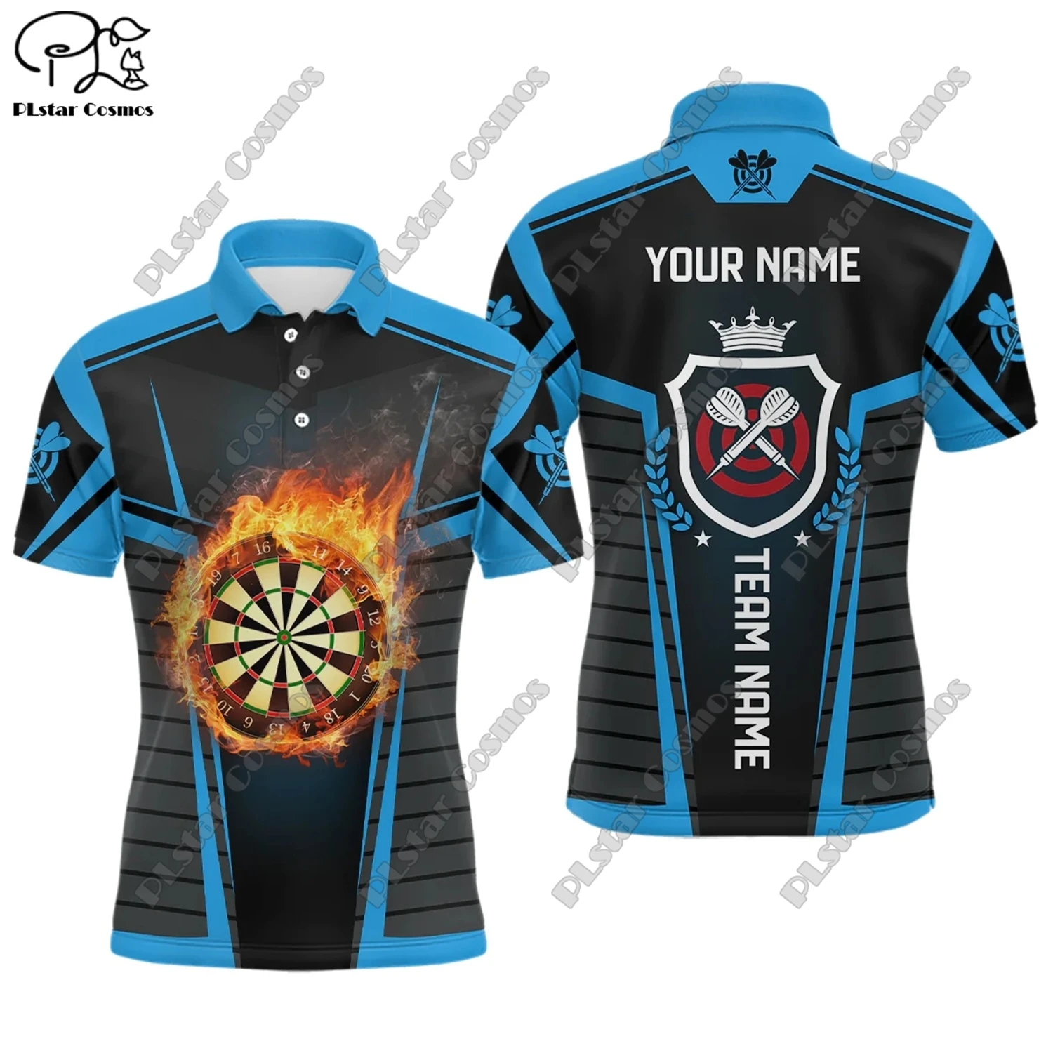 New Colorful Flame Throwing Darts Polo Shirt Customized Name Unisex 3D Printed Darts Club Polo Shirt F-8 image 3