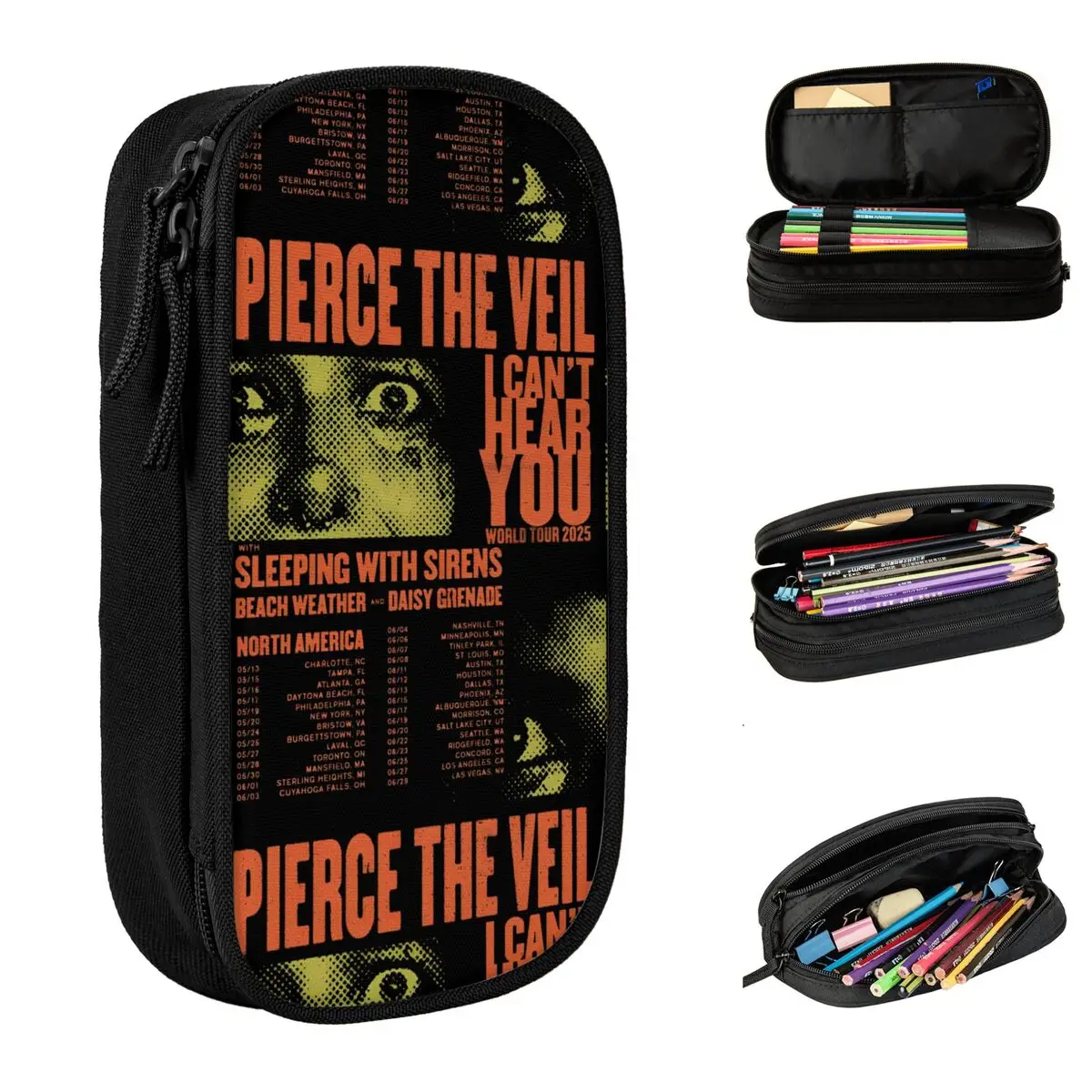 Pierce The Veil 2025 Tour Pencil Case Rock Music Pencil Box Pen Holder for Girls Boys Large Storage Bag School Supplies Gifts