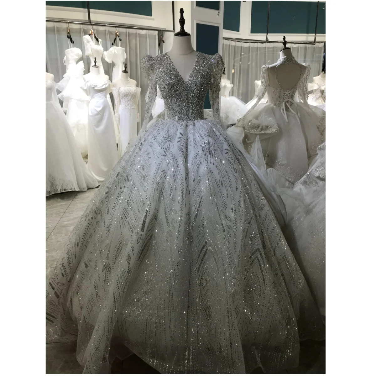 Kisswhite Green Collection customized Wedding Dress V neck glitters Crystals Ball Gown custom made Bridal dress