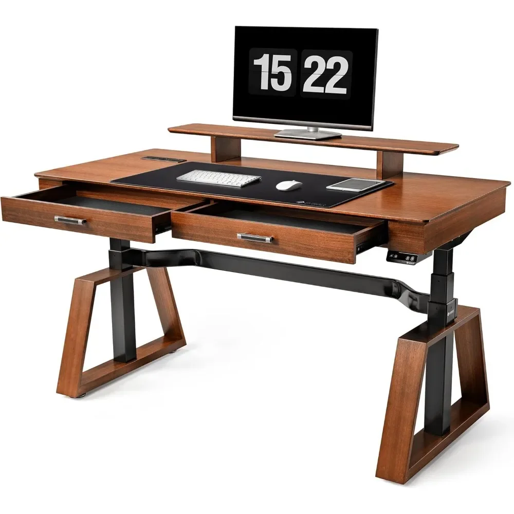 63 Inch Computer Desk with Drawers Trapezoidal Leg Sit Stand Desk, Smart APP Control Luxury Home Office Computer Desk