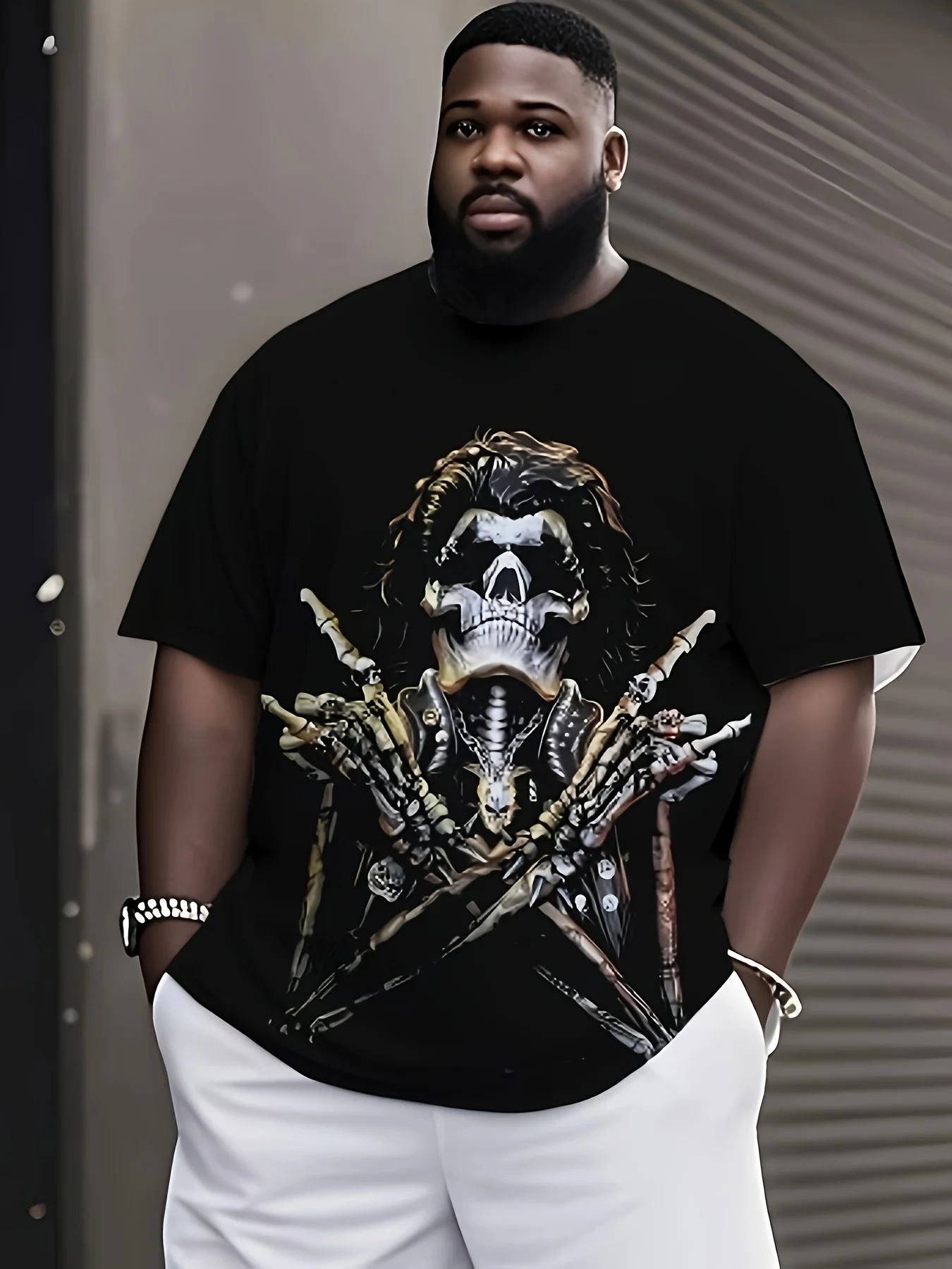 La camiseta estampada para hombre presenta un diseño de estampado digital genial, inspirada en la música rock.