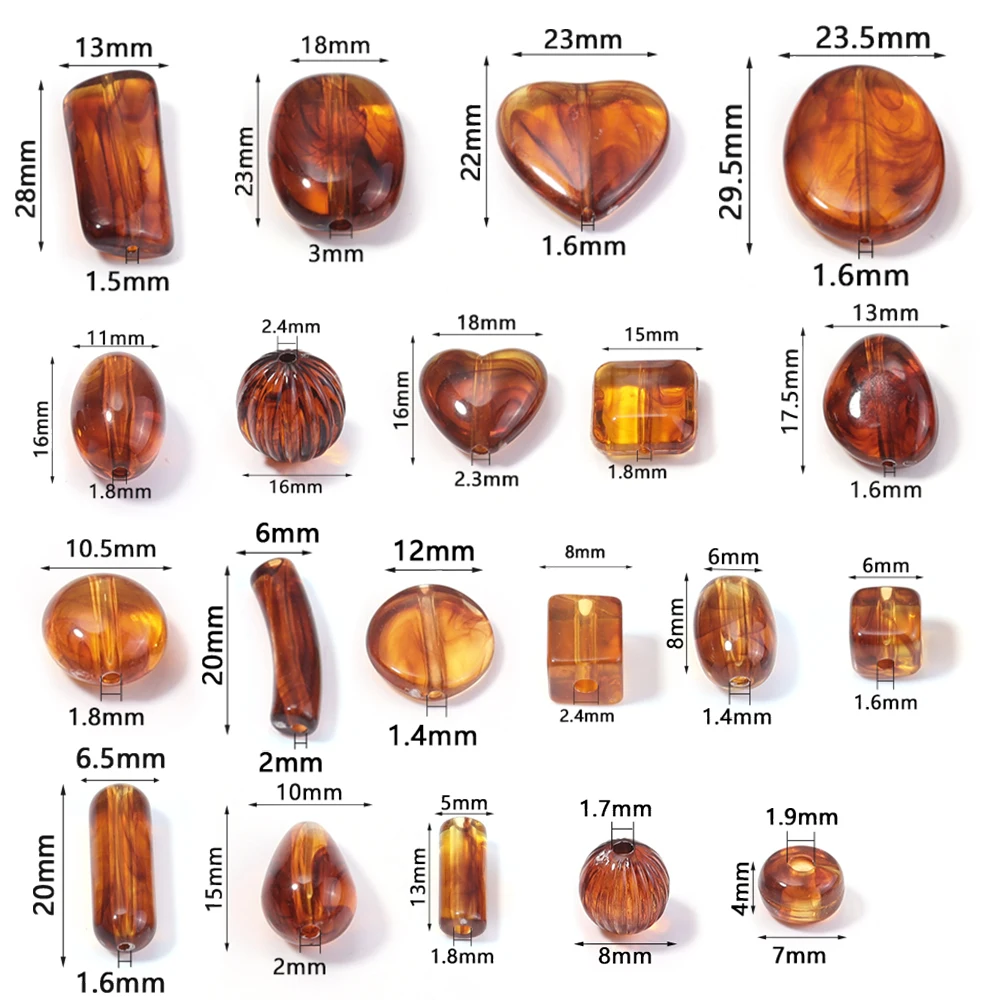10-100pcs/lot Amber Color Acrylic Beads Oval Heart Pumpkin Shape Loose Spaced Beads For DIY Charms Bracelet Necklace Decoration