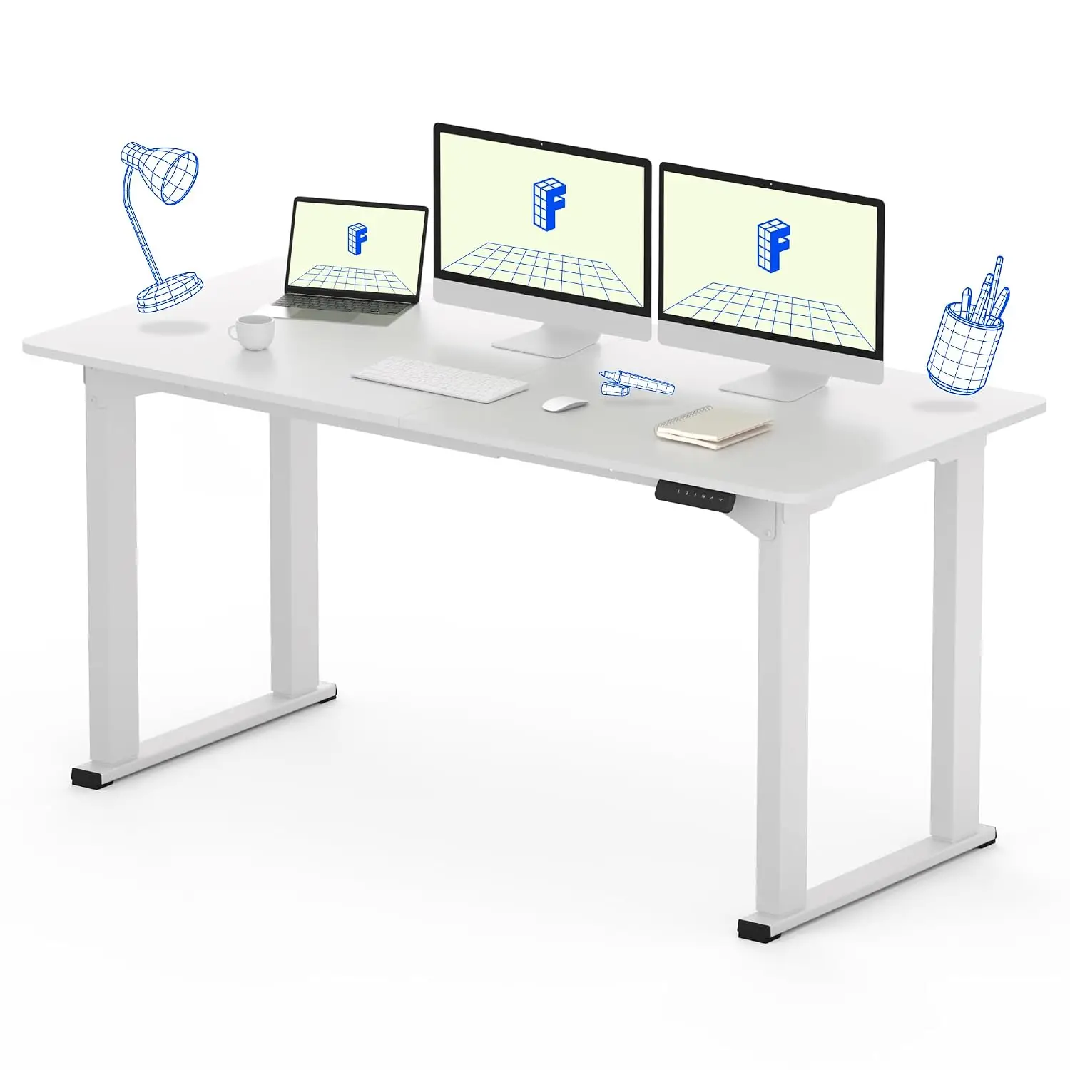 4-Leg Electric Height Adjustable Desk 63x28, Stable Frame Memory LED Controller Ergonomic Office, Customized