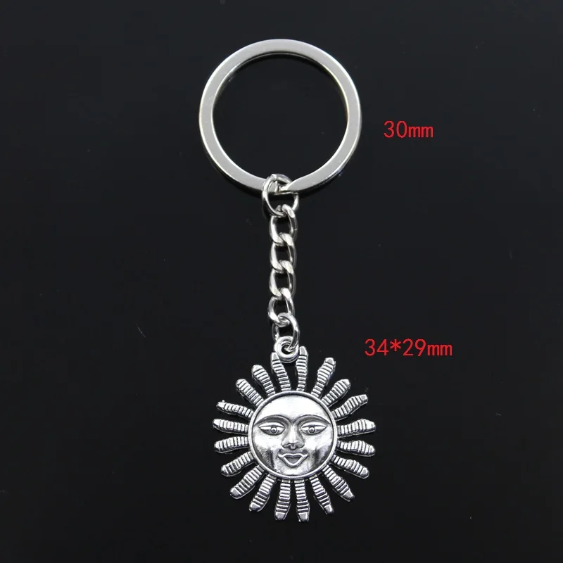 New Keychain 34x29mm Sun Face Sunburst Bronze Silver Color Pendants DIY Men Car Key Chain Ring Holder Keyring Jewelry Gift