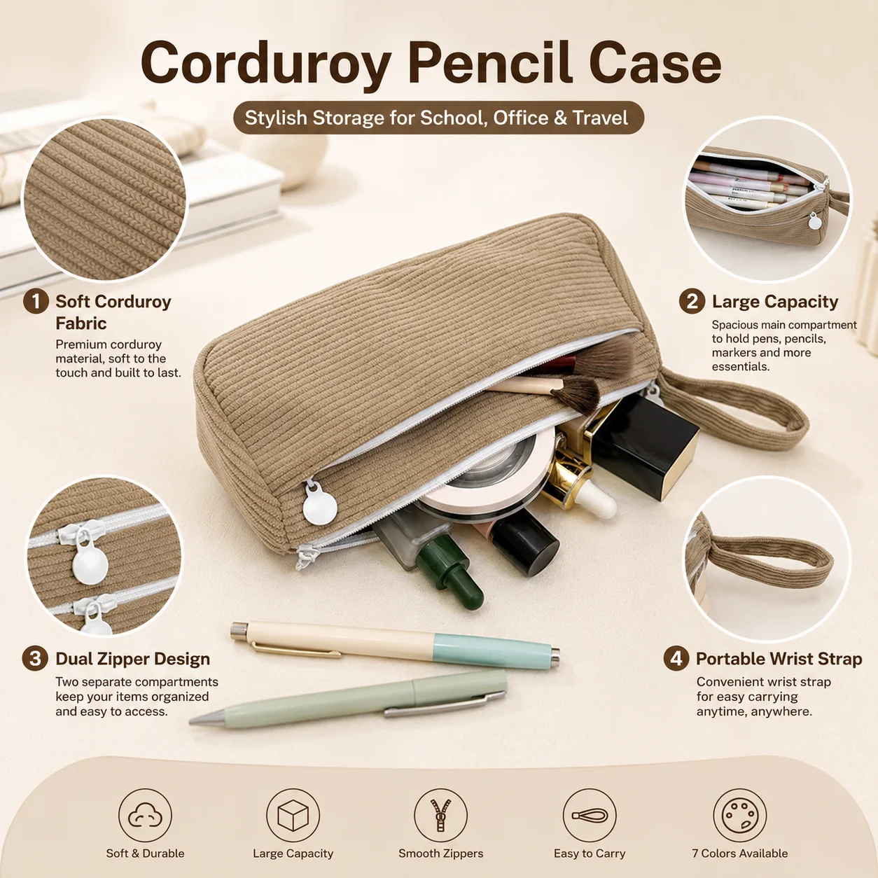 Corduroy Pencil Case Double Zi - Pencil Case Large review and price