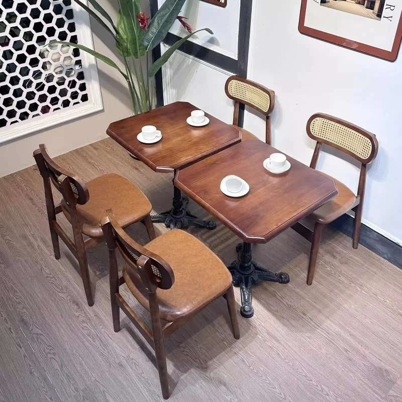 

Cafe tables and chairs, American retro solid wood, bistro western restaurant chairs