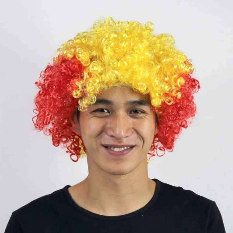 Flag Color Explosion Fan Wig Short Curly Clown Wig Halloween Cosplay Costume Wig