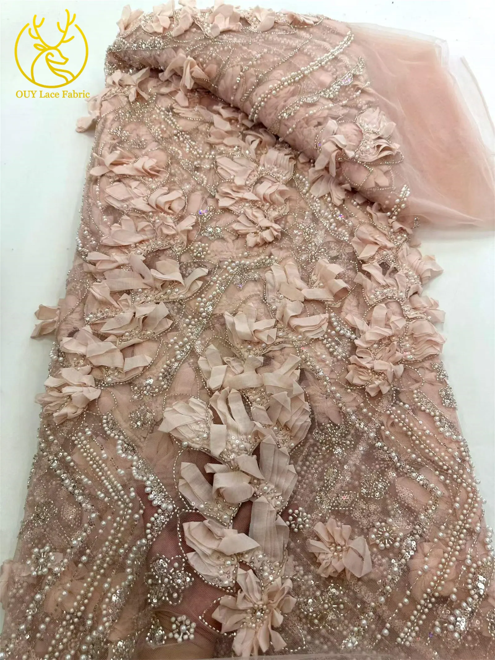 3D Nigerianischer Mesh-Tüll-Spitzenstoff 2026 Hochwertiger Afrikanischer Pailletten-Perlen-Spitzenstoff für Damen-Abendkleider zum Nähen – Detail 14