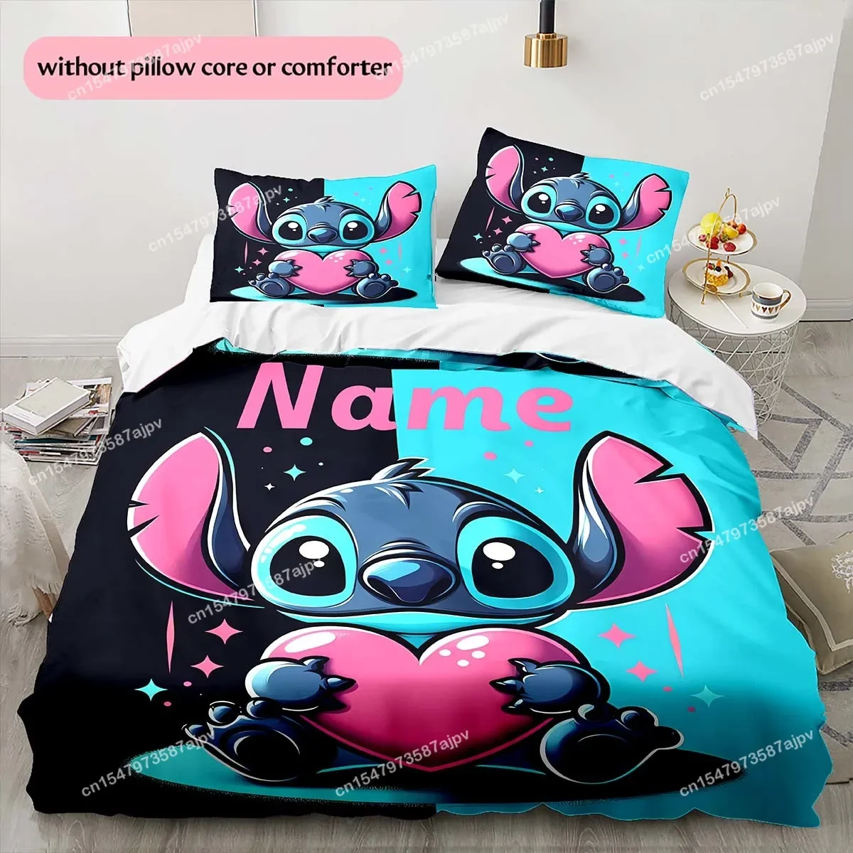 

Персонализированный пододеяльник Disney Stitch Angel, комплект постельного белья King Twin Child, комплект пододеяльников из микрофибры или полиэстера-QIAO