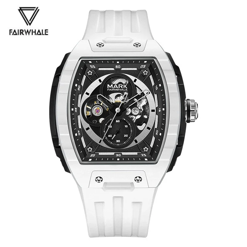 Mark Fairwhale 6003, reloj mecánico automático a la moda para hombre, correa de goma luminosa resistente al agua, relojes deportivos informales para hombre
