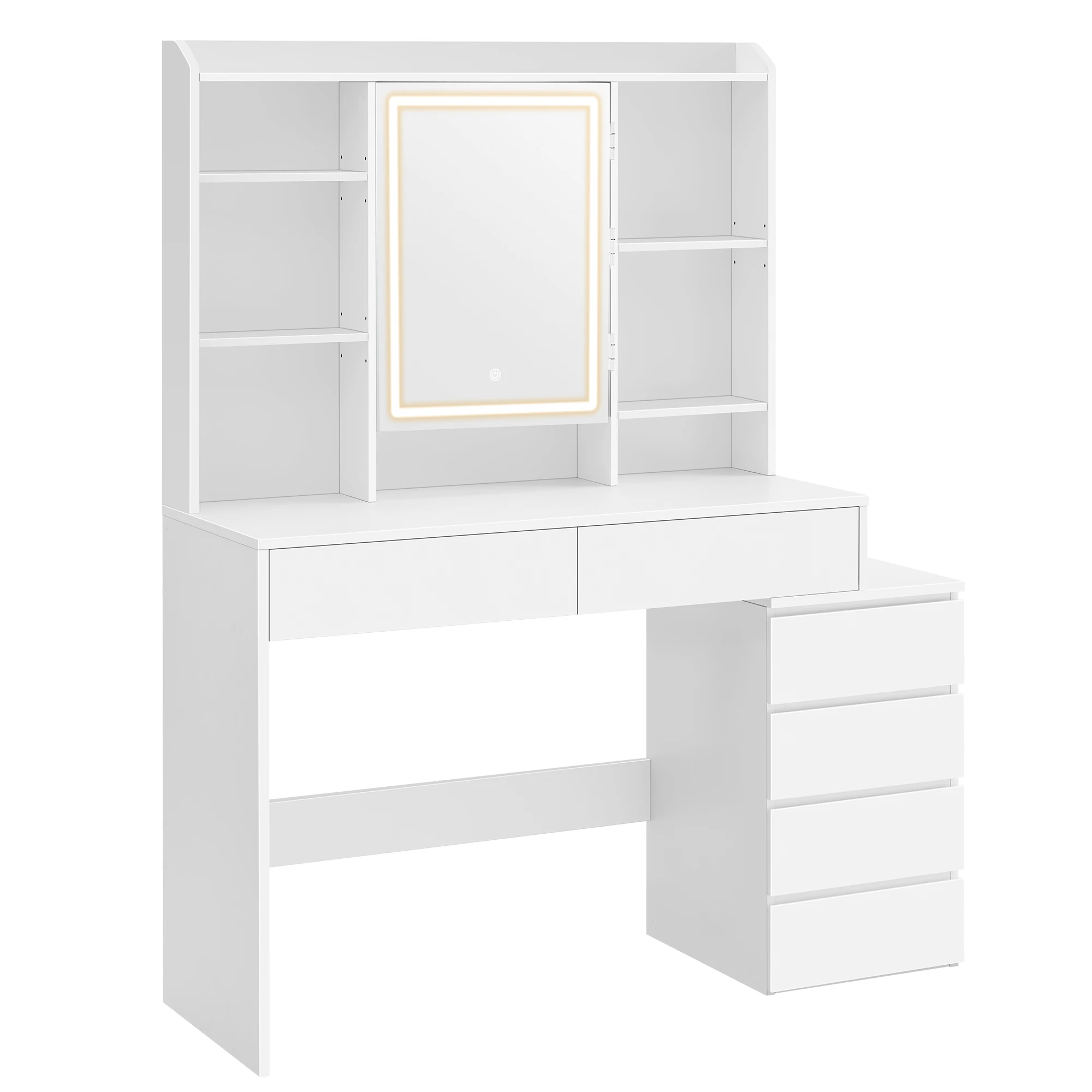 VASAGLE Makeup Vanity: luci a LED regolabili, specchio, scomparti aperti, scaffali, stazione per il